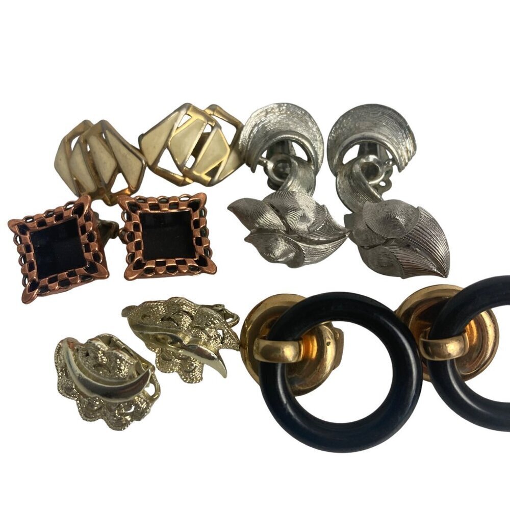 Vintage Designer Costume Clip On Earrings Signed Coro Trifari Monet Lisner 6 Pr